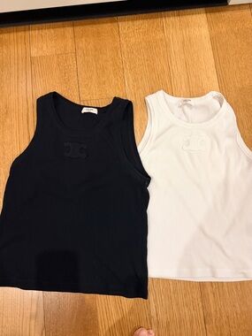 CELINE Triomphe Ribbed Tank Top - Black or White
